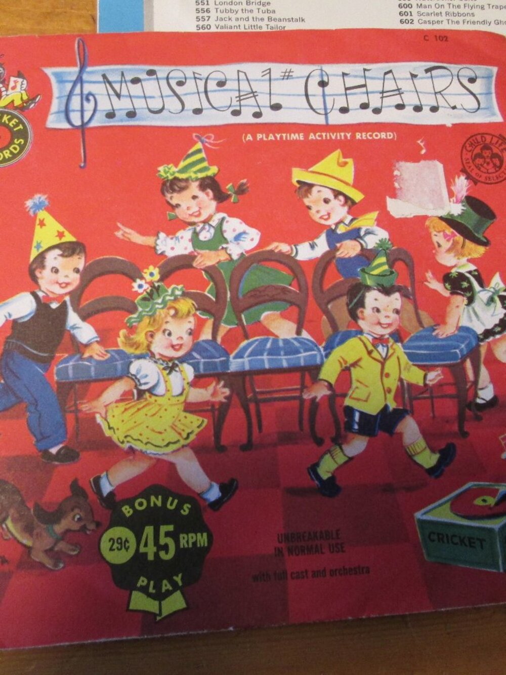 vtg Musical Chairs 1950s 45 Record and sleeve